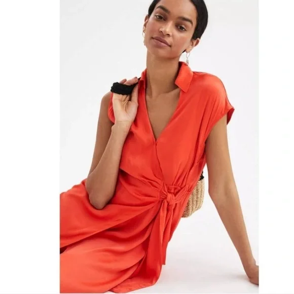 Anthropologie Maeve Orange Open-Back Wrap Midi Dress Size Small - Picture 13 of 13